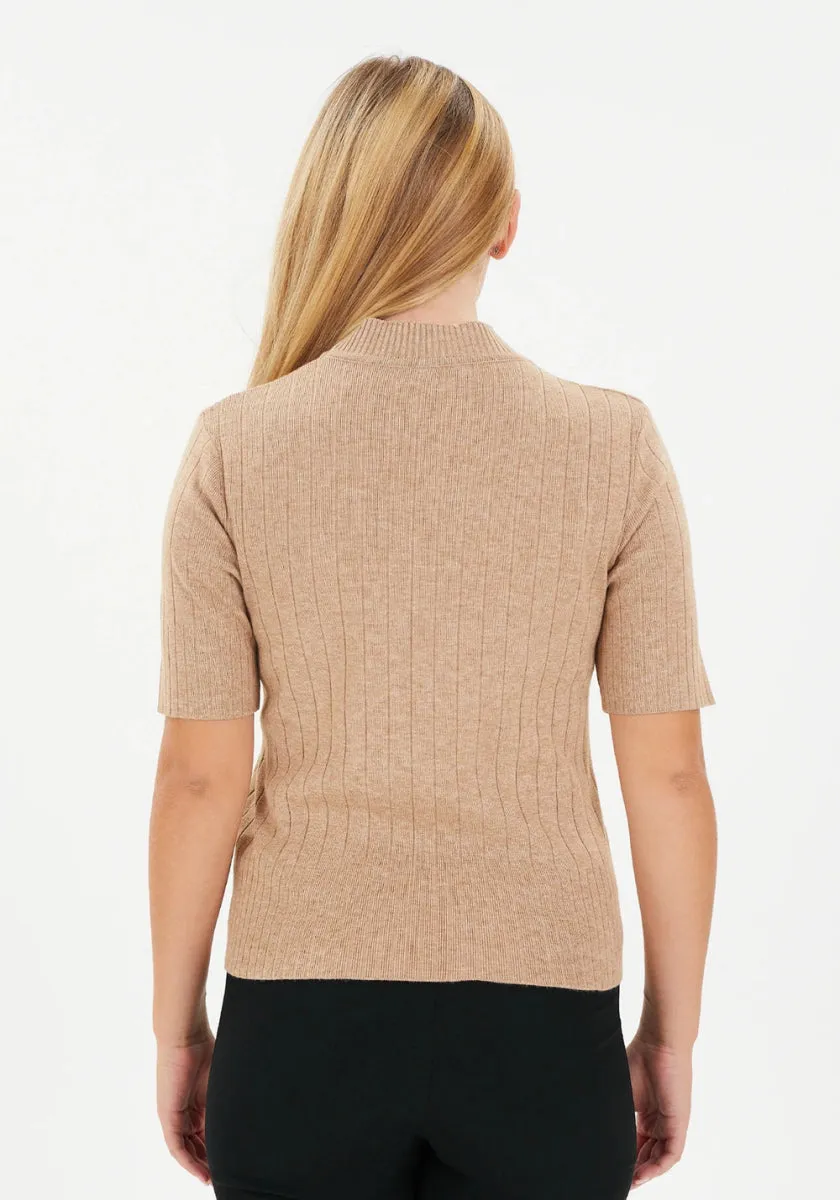 Half Sleeve Bateau Neck Striped Detail Sweater