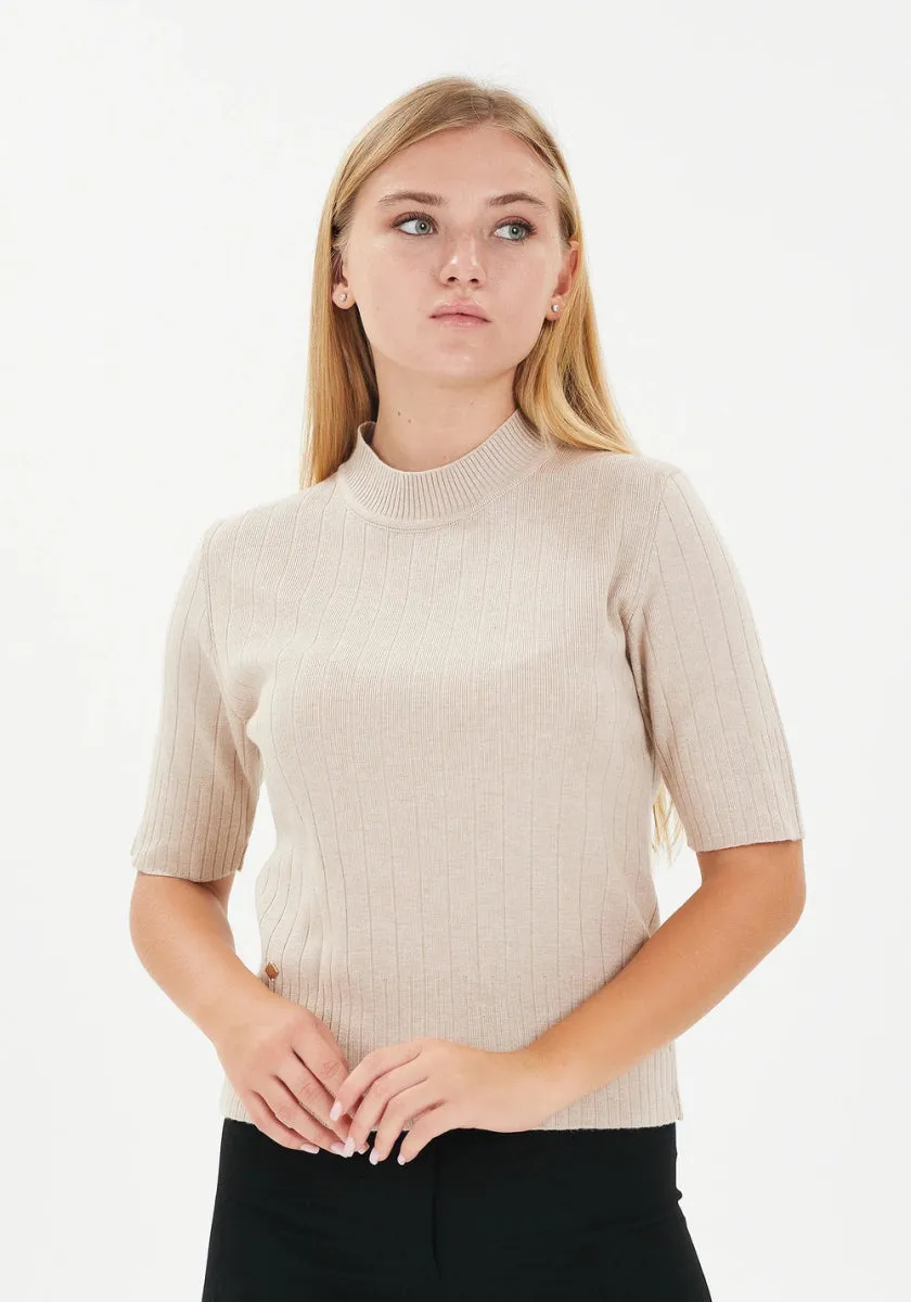 Half Sleeve Bateau Neck Striped Detail Sweater