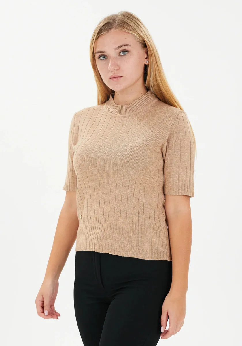 Half Sleeve Bateau Neck Striped Detail Sweater