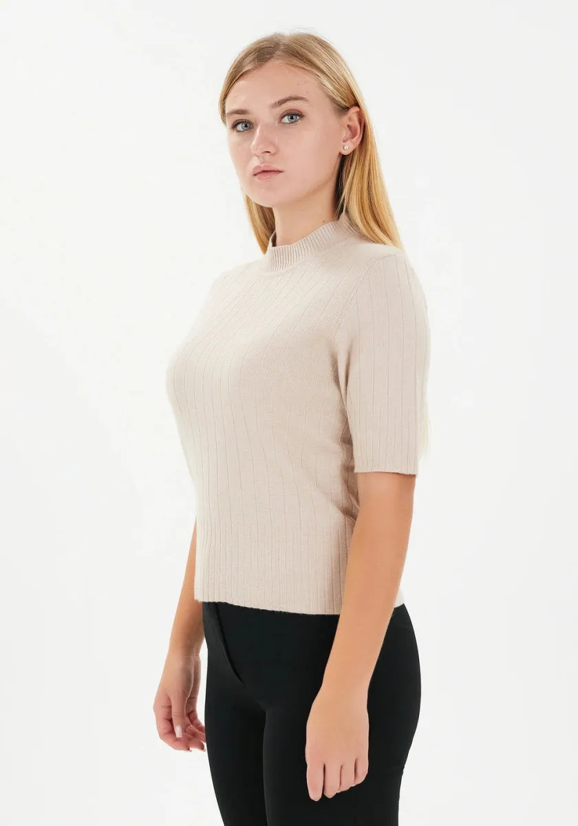 Half Sleeve Bateau Neck Striped Detail Sweater