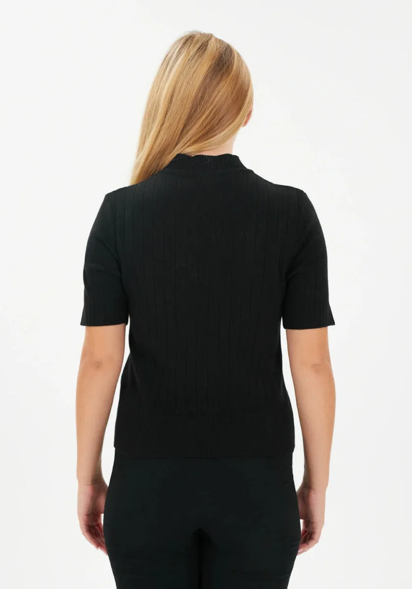 Half Sleeve Bateau Neck Striped Detail Sweater