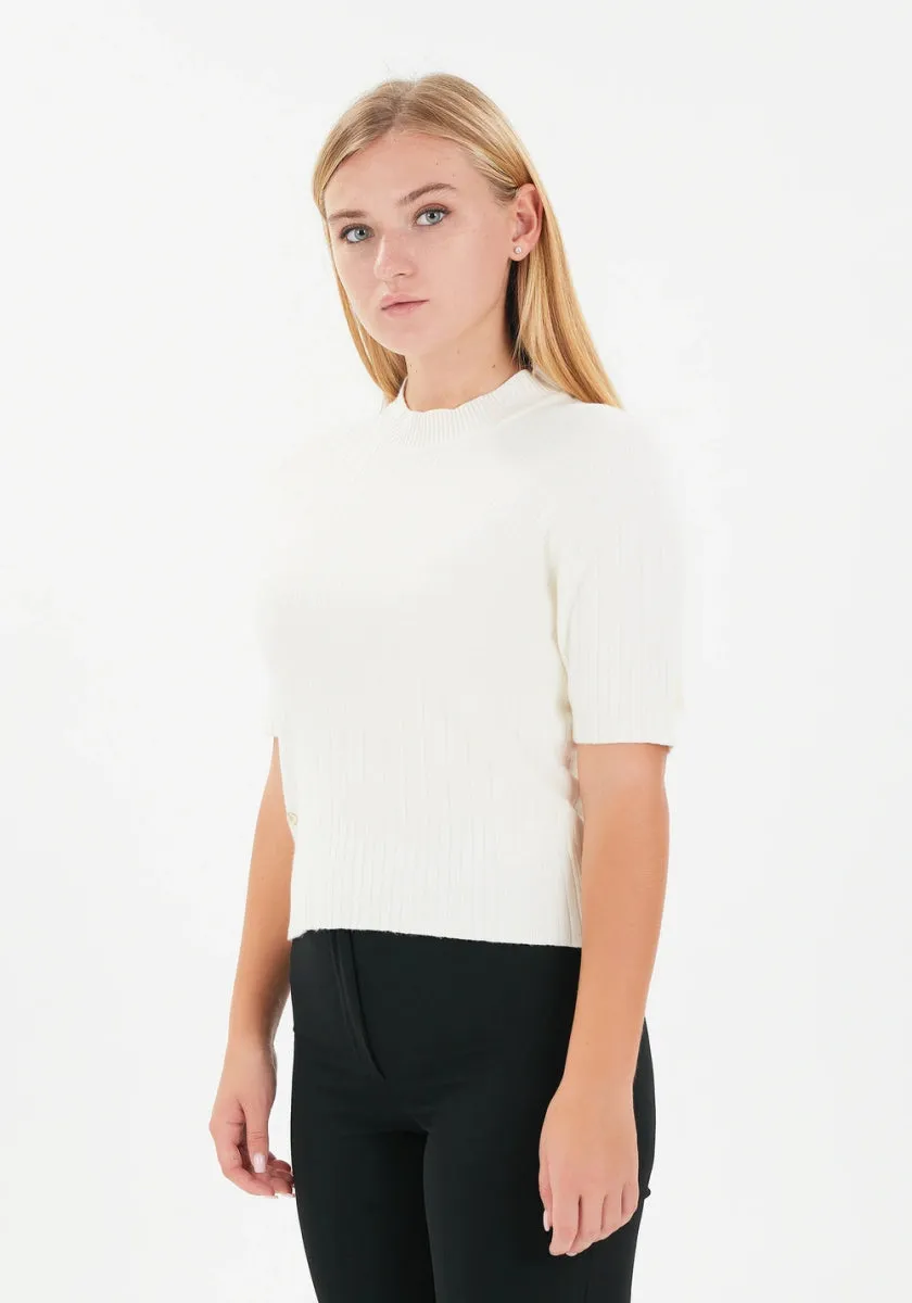 Half Sleeve Bateau Neck Striped Detail Sweater