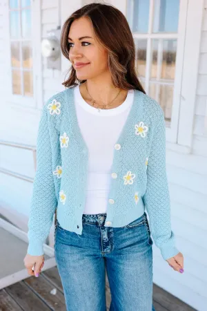 Hanna Flower Cardigan - Light Blue
