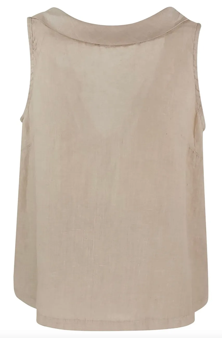 Haris Cotton Womens Linen Sleeveless Top - Sand or zante blue