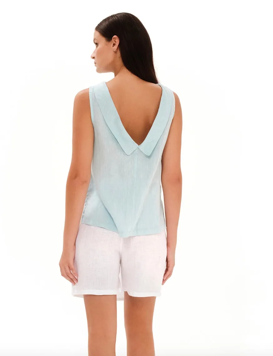 Haris Cotton Womens Linen Sleeveless Top - Sand or zante blue