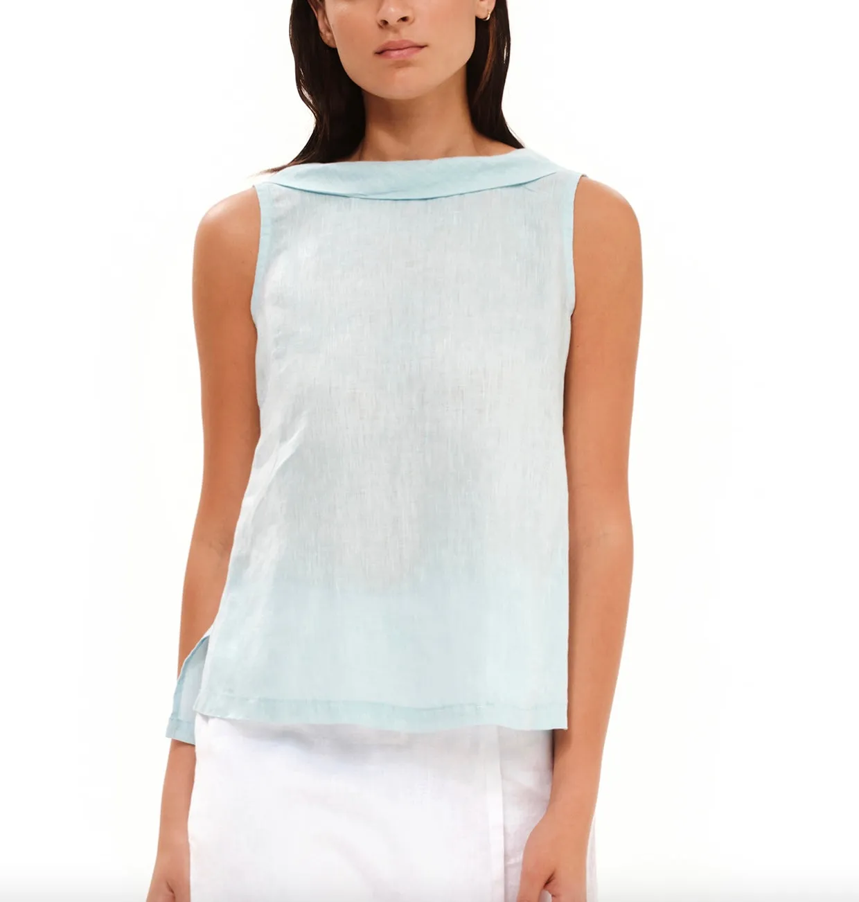 Haris Cotton Womens Linen Sleeveless Top - Sand or zante blue
