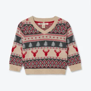 Hatley 'Fair Isle Stags' V-Neck Sweater