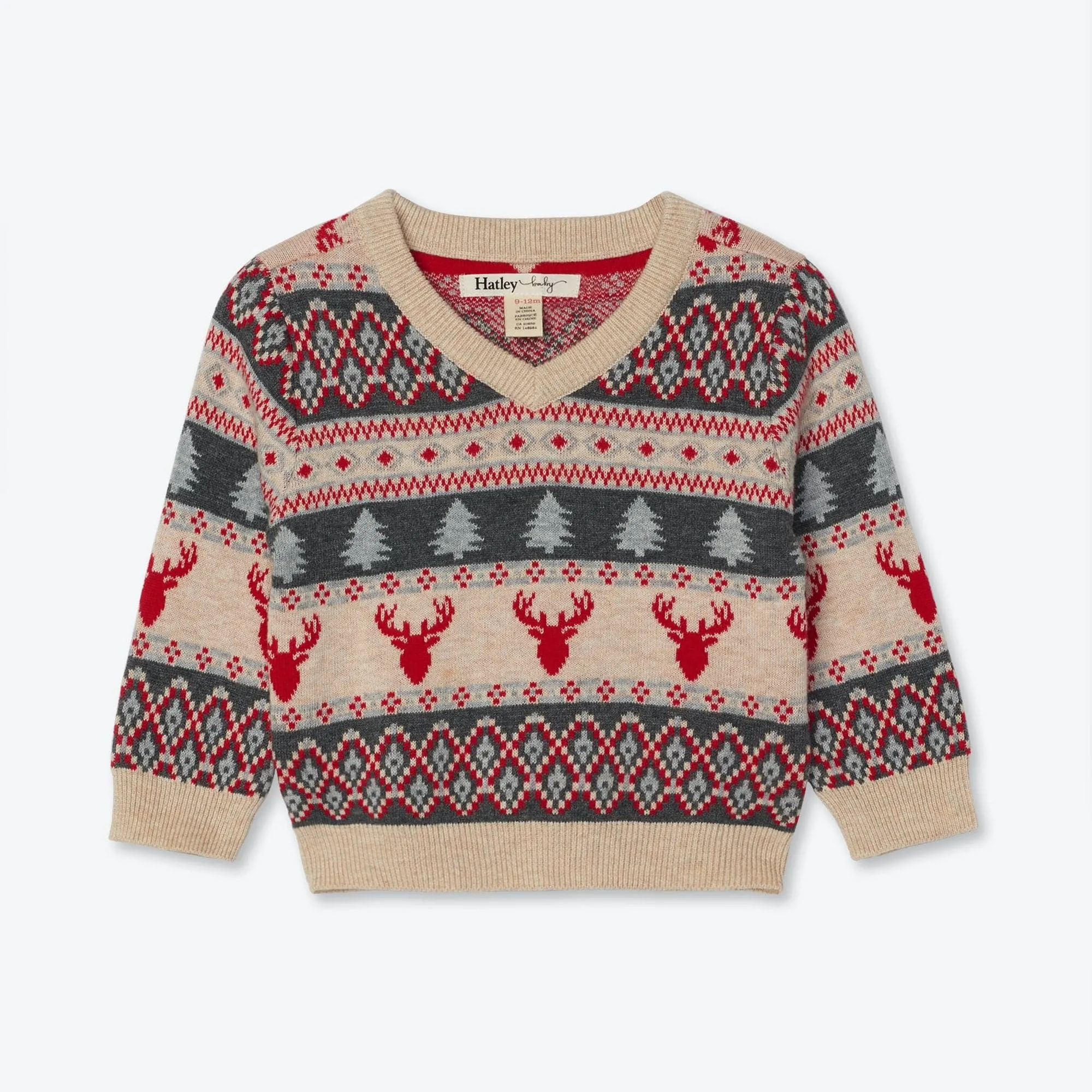 Hatley 'Fair Isle Stags' V-Neck Sweater