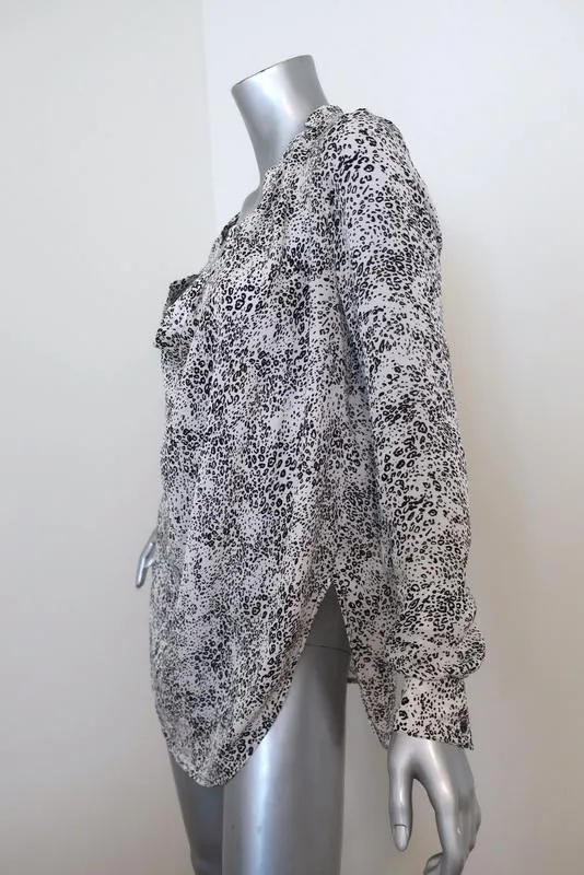 Haute Hippie Return of the Cowl Blouse White Leopard Print Silk Top Size Medium