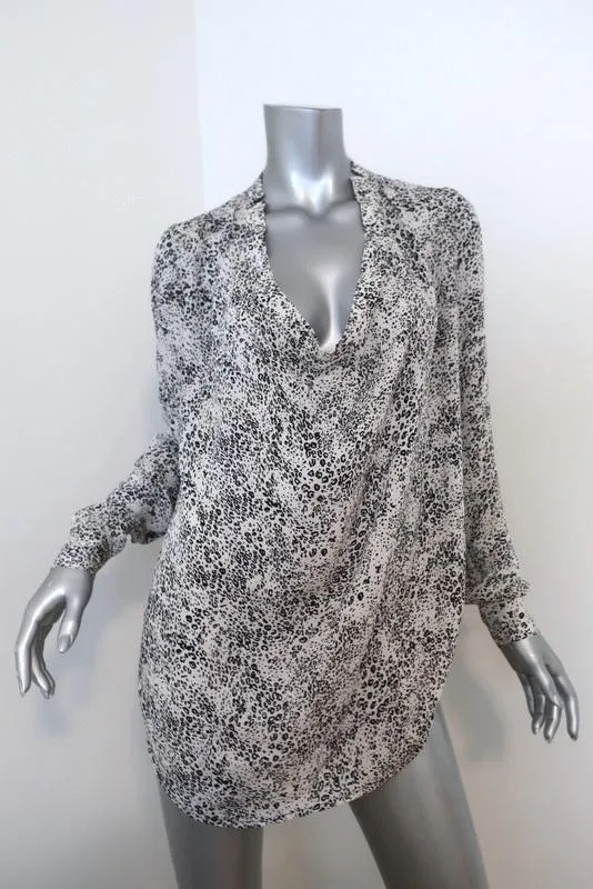 Haute Hippie Return of the Cowl Blouse White Leopard Print Silk Top Size Medium