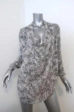 Haute Hippie Return of the Cowl Blouse White Leopard Print Silk Top Size Medium