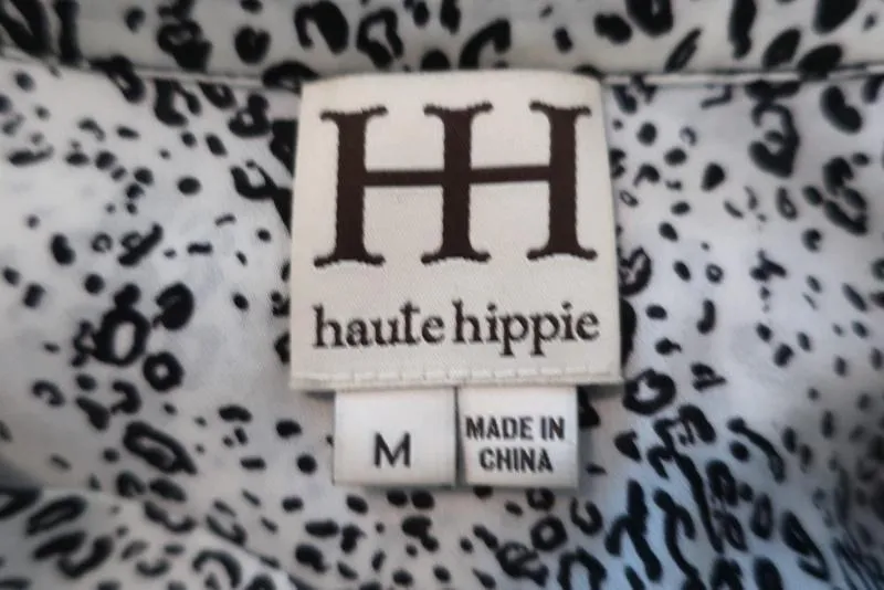 Haute Hippie Return of the Cowl Blouse White Leopard Print Silk Top Size Medium