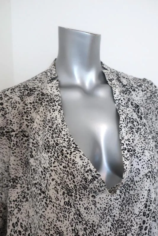 Haute Hippie Return of the Cowl Blouse White Leopard Print Silk Top Size Medium