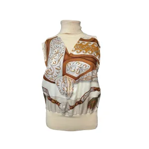 Hermes Cream Print Silk Top
