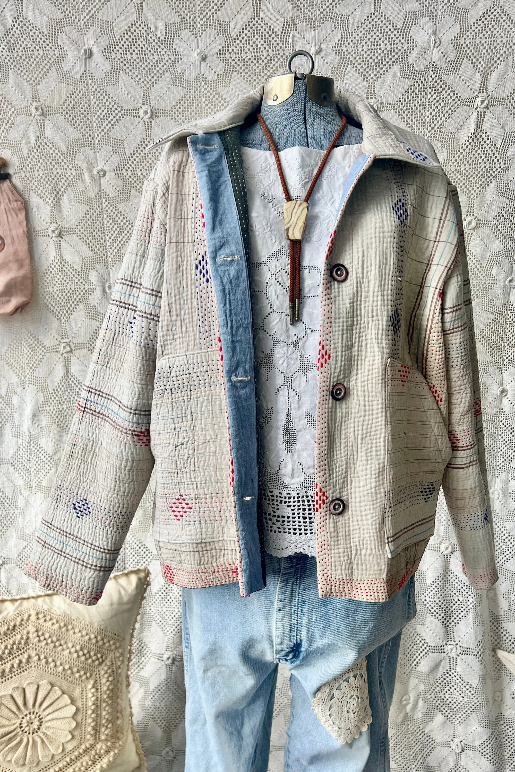 HF185 The Highlands Foundry Natural Kantha Quilt Utility Jacket