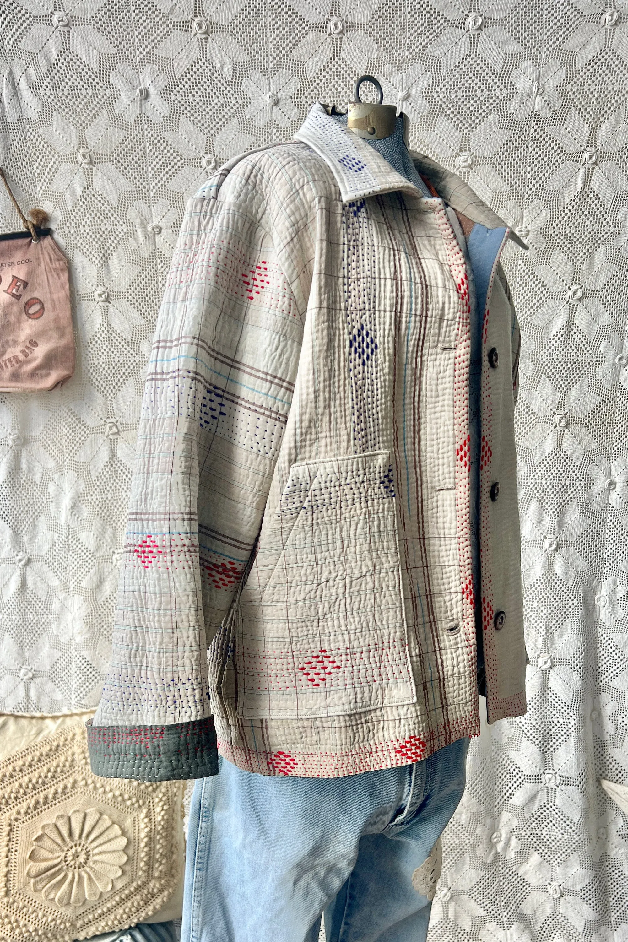 HF185 The Highlands Foundry Natural Kantha Quilt Utility Jacket