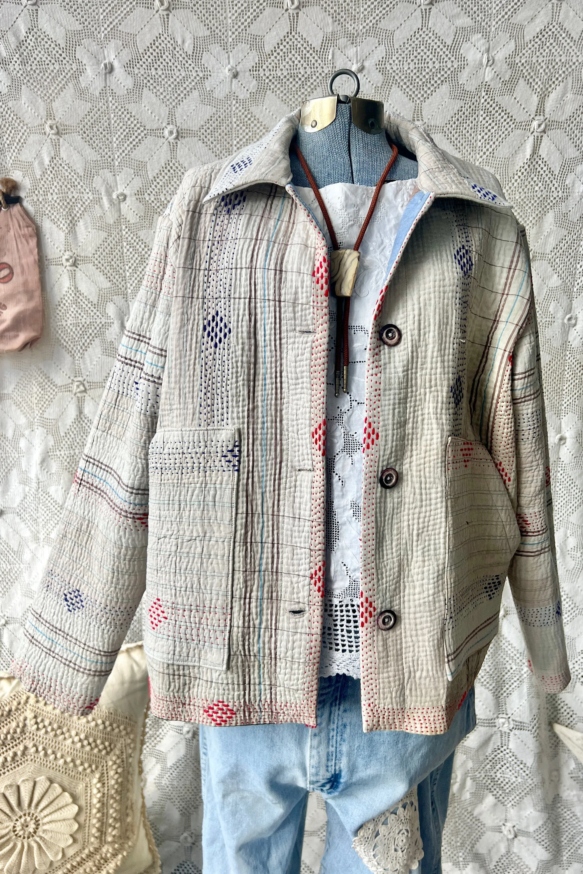 HF185 The Highlands Foundry Natural Kantha Quilt Utility Jacket