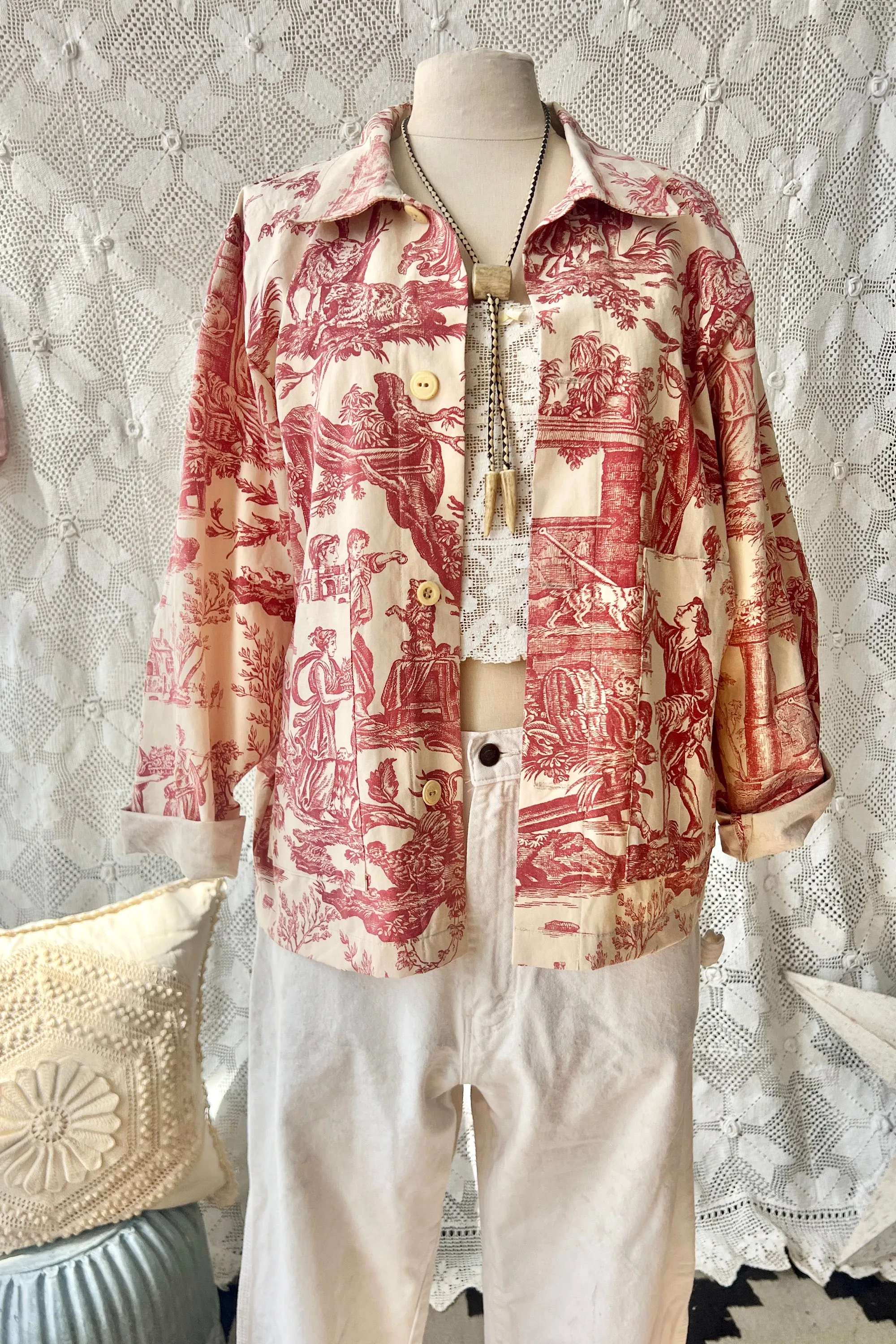 HF189 The Highlands Foundry Red Toile Utility Jacket