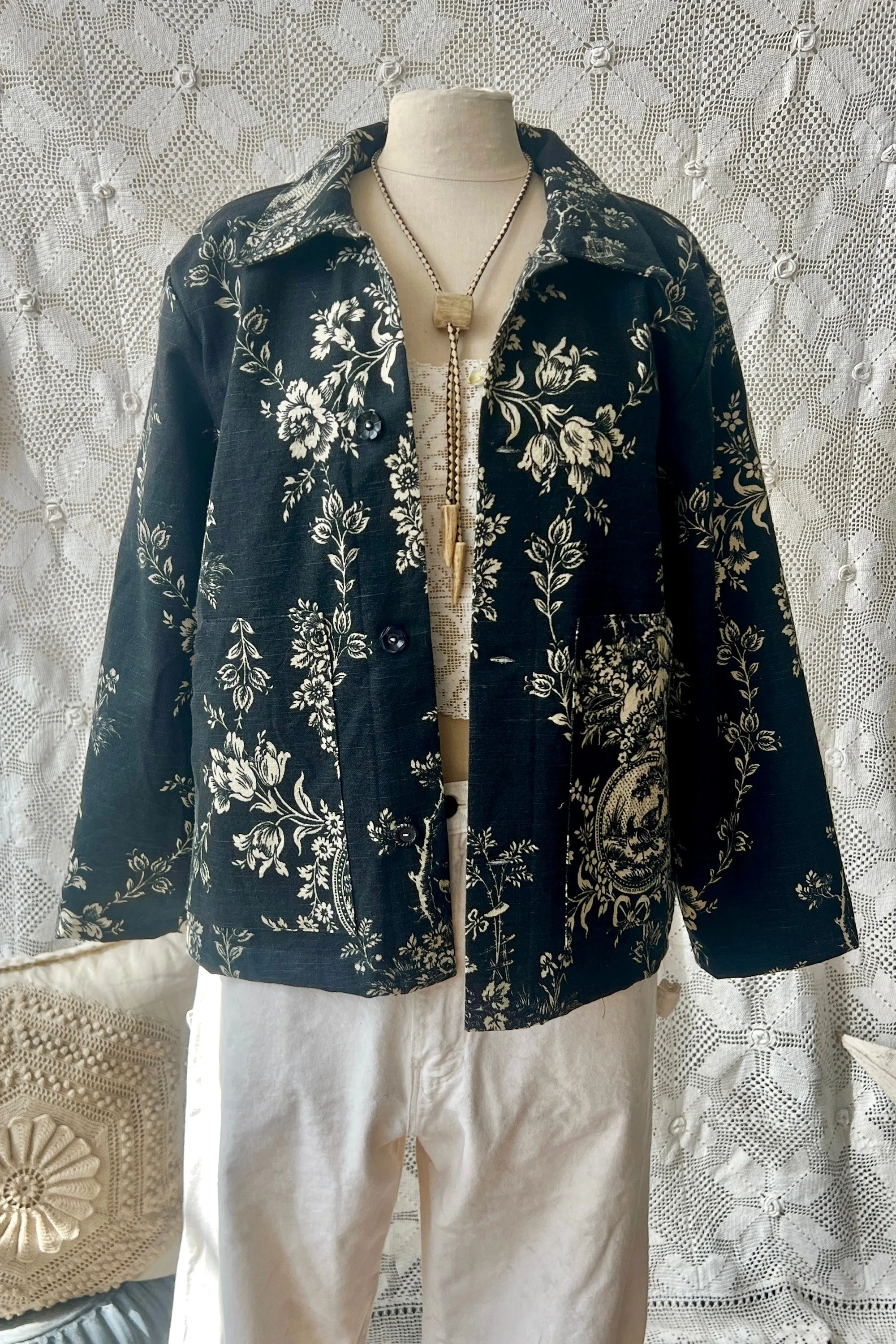 HF190 The Highlands Foundry Black Toile Utility Jacket