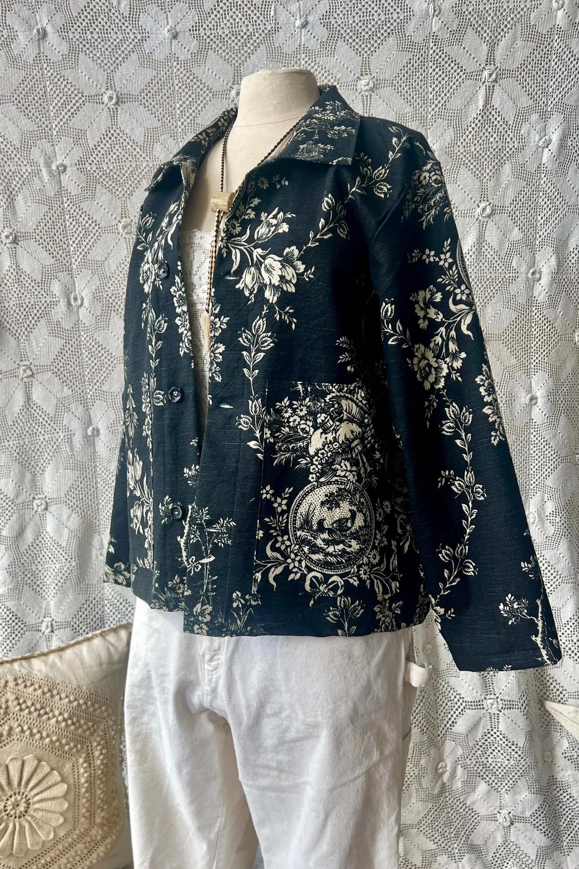 HF190 The Highlands Foundry Black Toile Utility Jacket