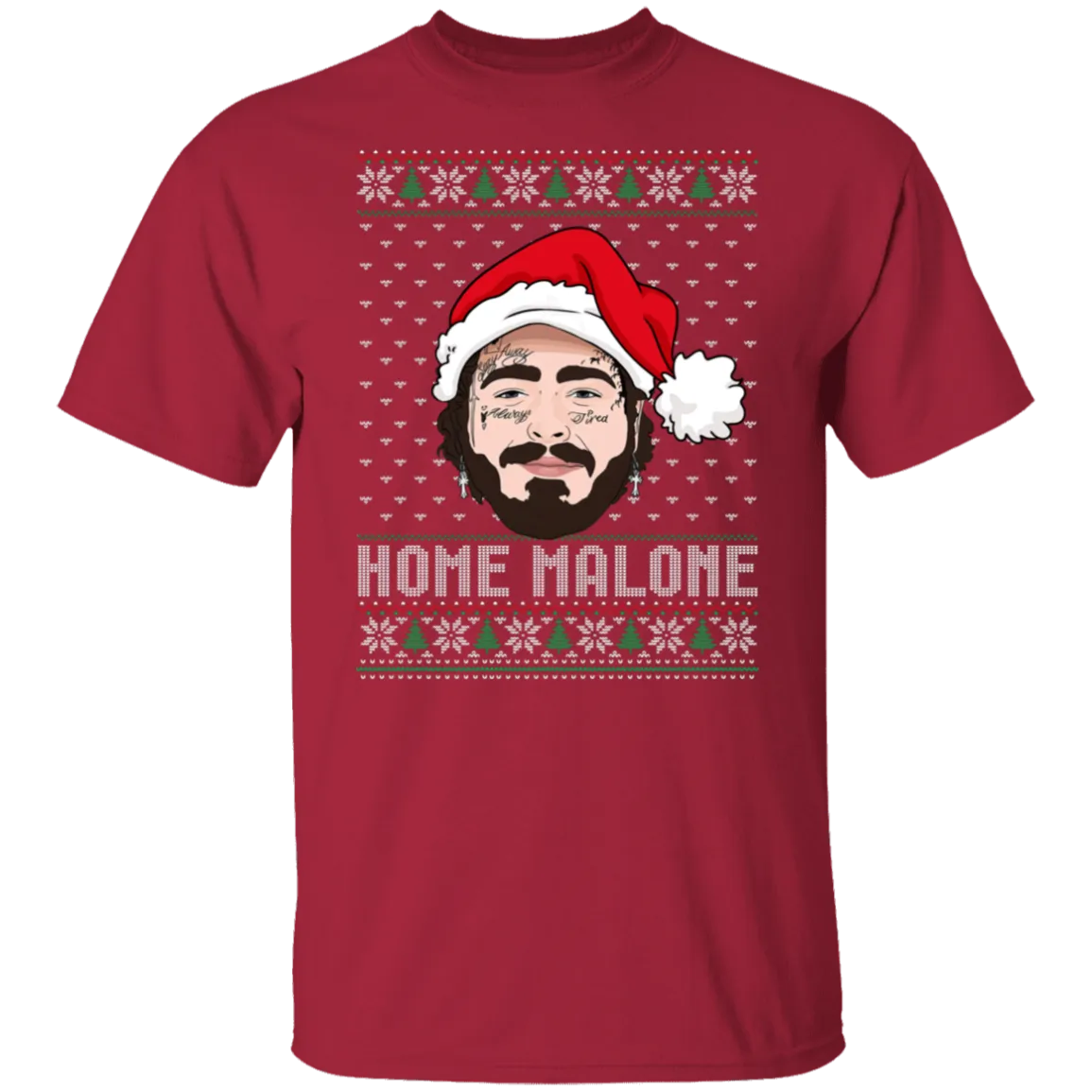 Home Malone Gildan T-Shirt – Post Malone & Home Alone Inspired Ugly Christmas Sweater Design
