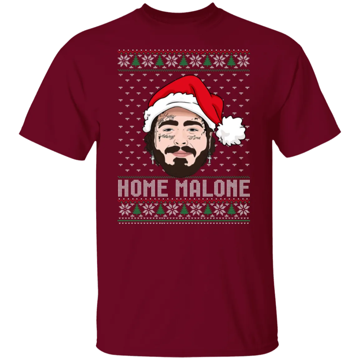 Home Malone Gildan T-Shirt – Post Malone & Home Alone Inspired Ugly Christmas Sweater Design