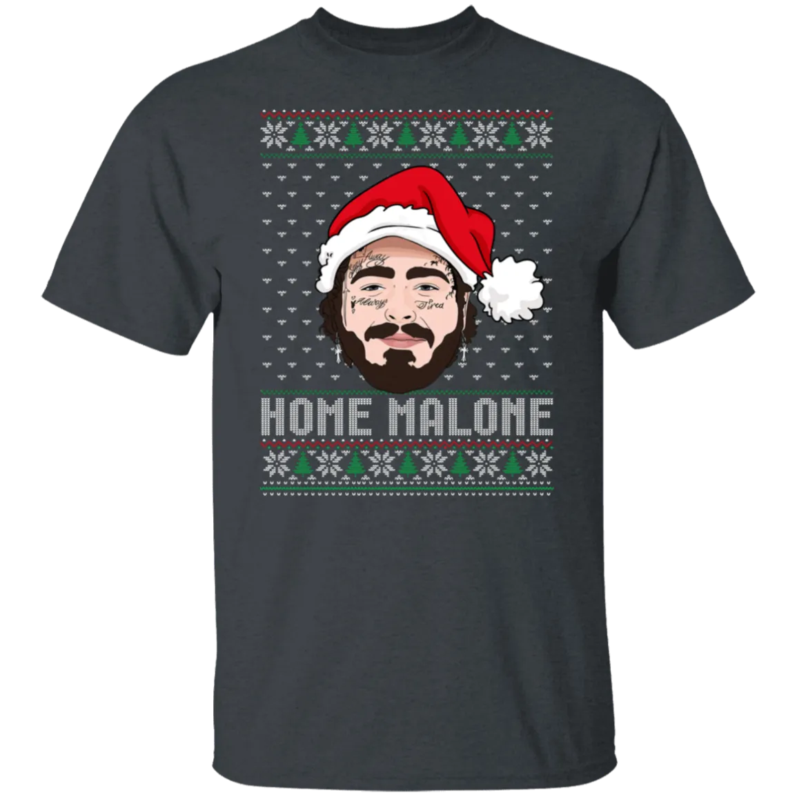 Home Malone Gildan T-Shirt – Post Malone & Home Alone Inspired Ugly Christmas Sweater Design