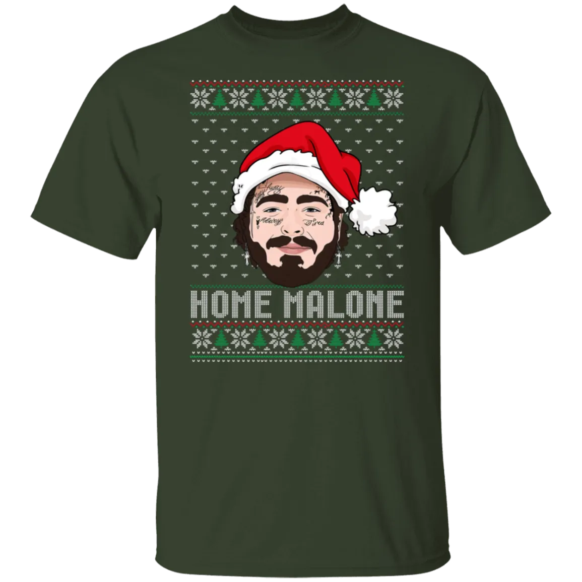 Home Malone Gildan T-Shirt – Post Malone & Home Alone Inspired Ugly Christmas Sweater Design