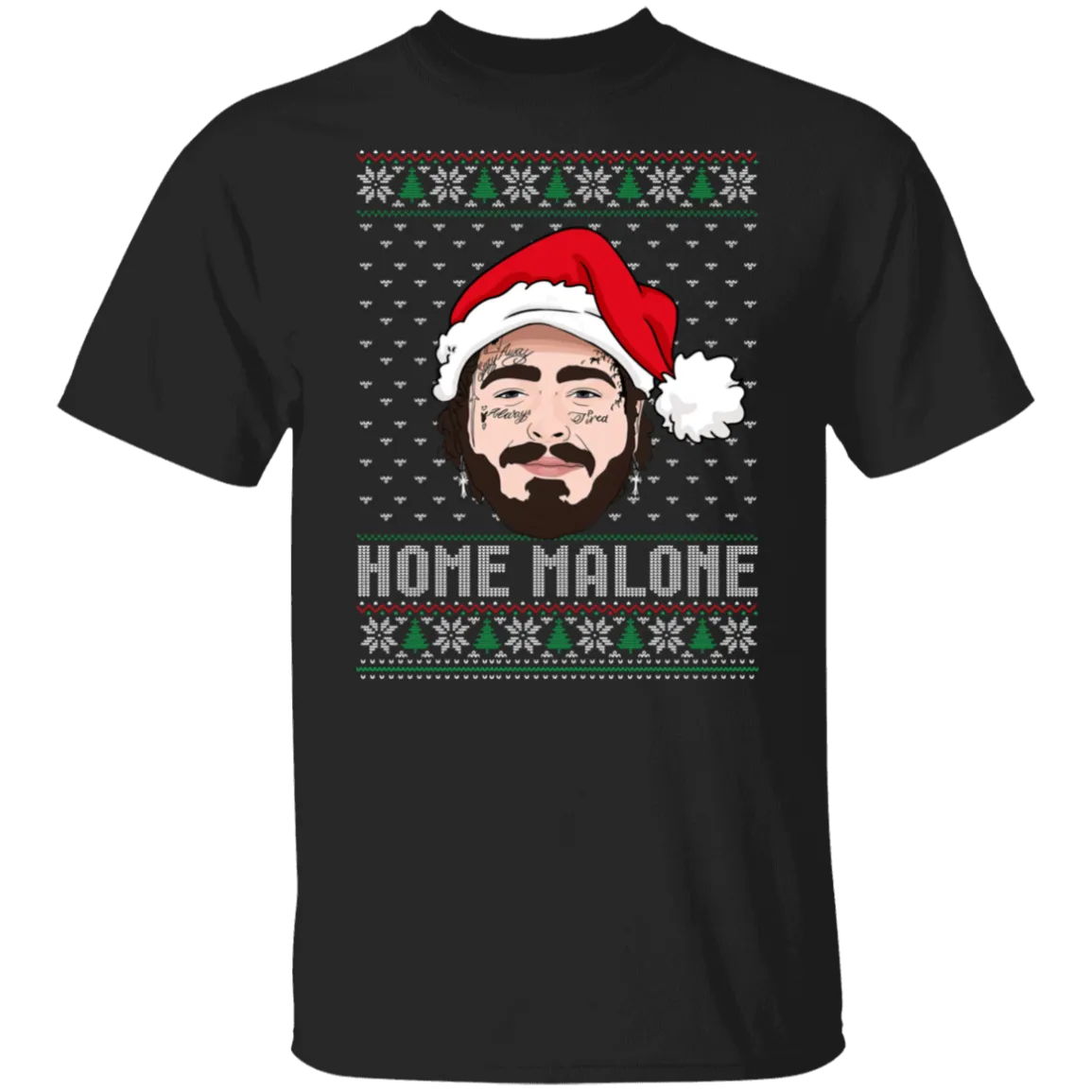 Home Malone Gildan T-Shirt – Post Malone & Home Alone Inspired Ugly Christmas Sweater Design