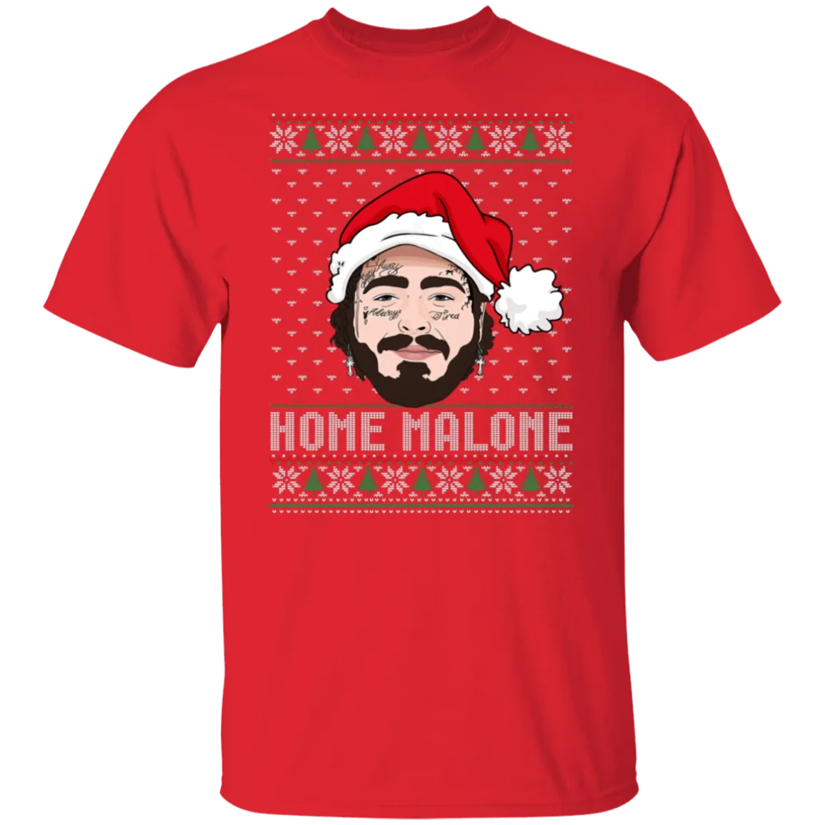 Home Malone Gildan T-Shirt – Post Malone & Home Alone Inspired Ugly Christmas Sweater Design