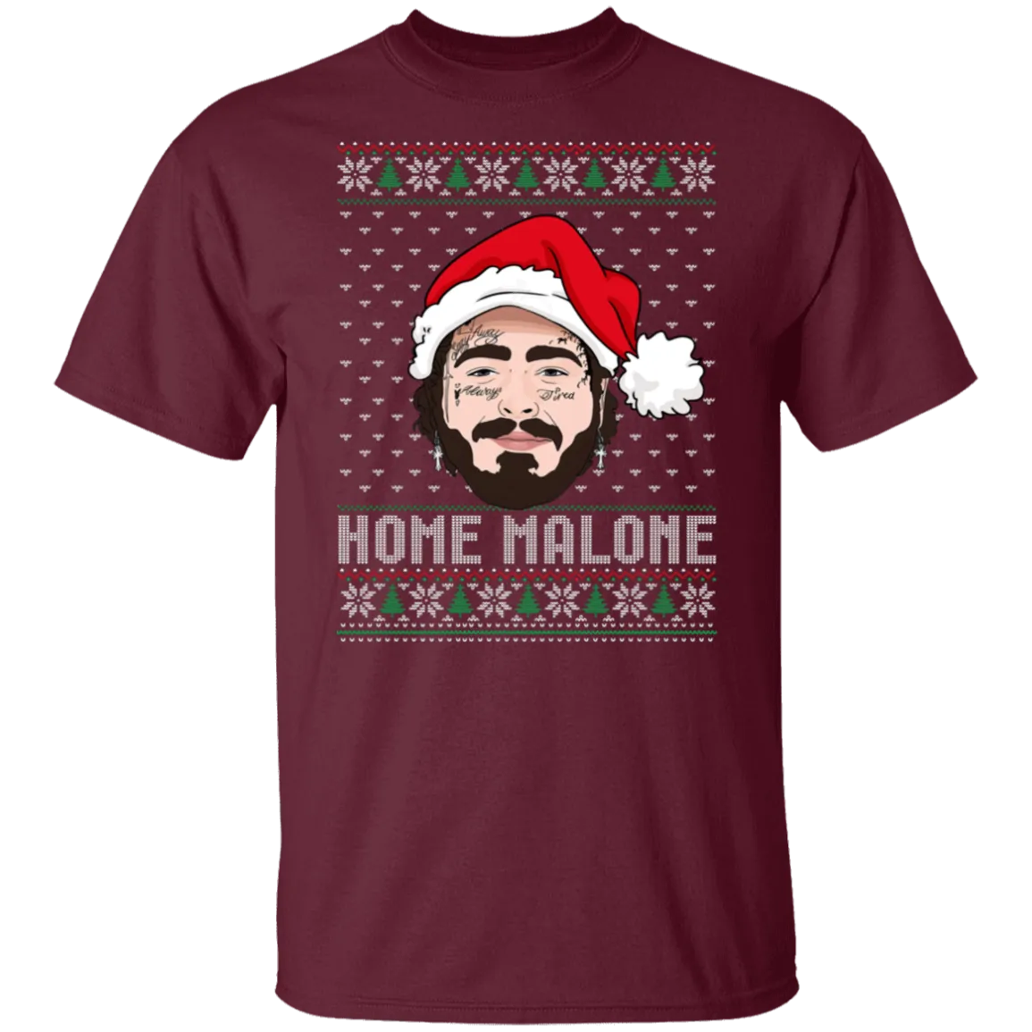 Home Malone Gildan T-Shirt – Post Malone & Home Alone Inspired Ugly Christmas Sweater Design