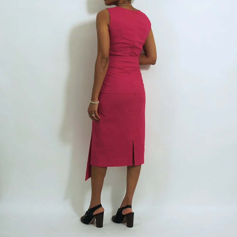 Hot Pink Cotton Sleeveless Round Neck Fitted Top | ALPHONSINA