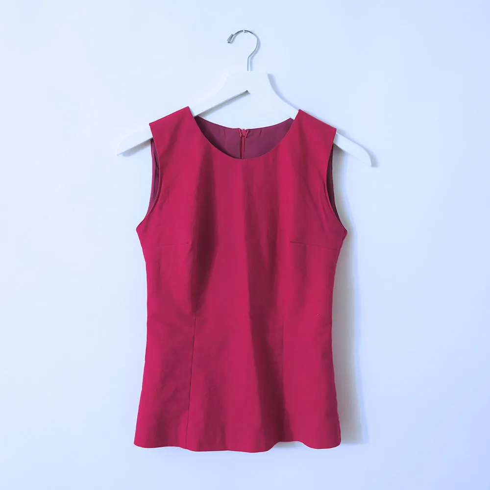 Hot Pink Cotton Sleeveless Round Neck Fitted Top | ALPHONSINA
