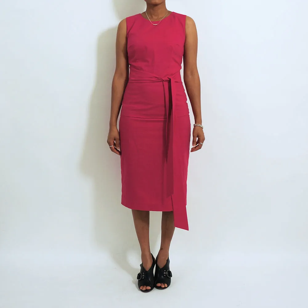 Hot Pink Cotton Sleeveless Round Neck Fitted Top | ALPHONSINA