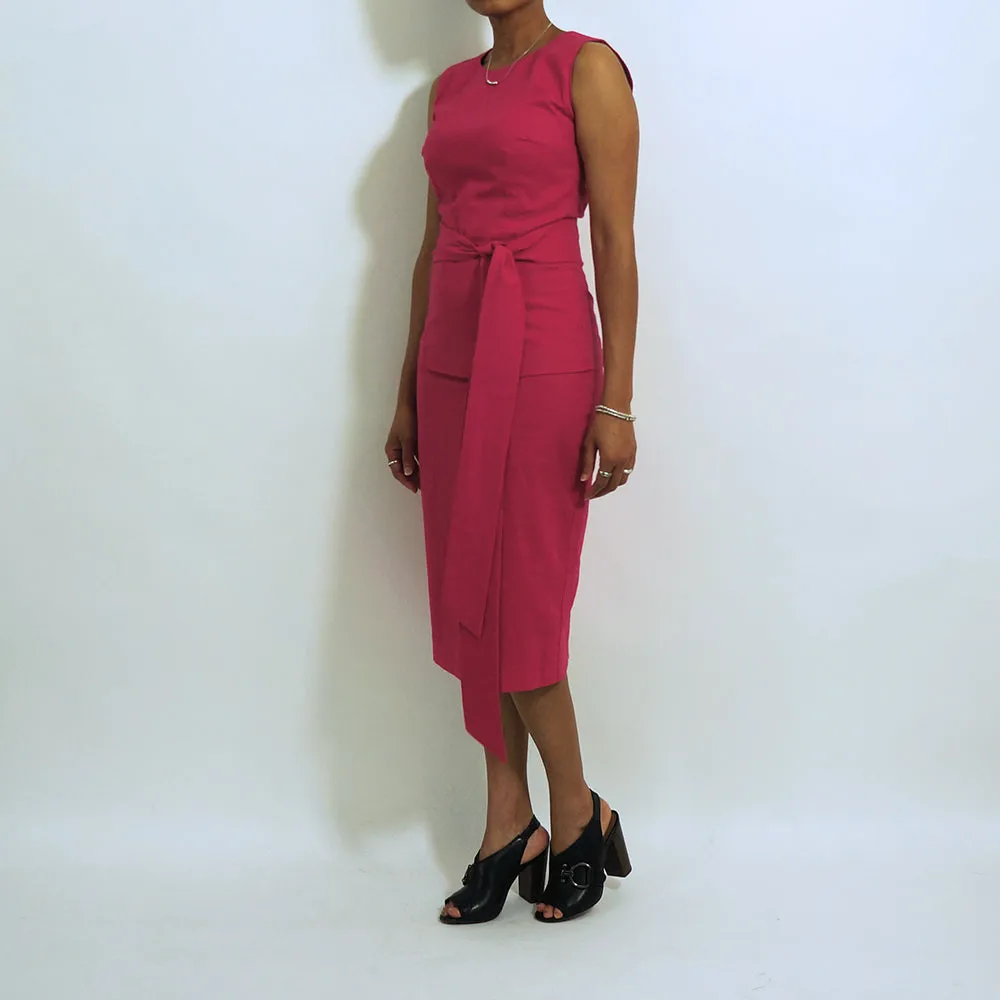 Hot Pink Cotton Sleeveless Round Neck Fitted Top | ALPHONSINA