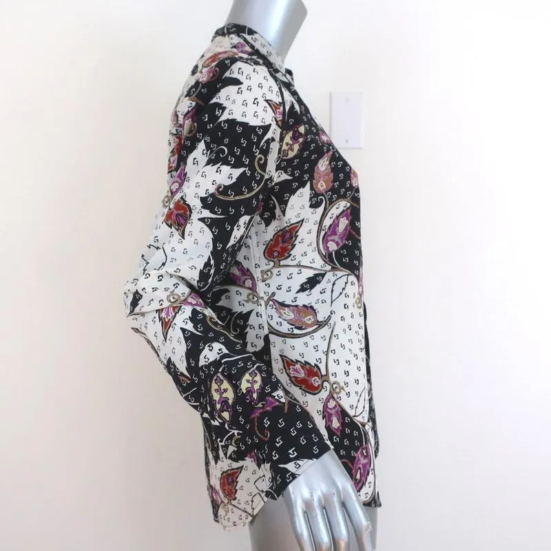 Isabel Marant Blouse Rusak Leaves Print Stretch Silk Size 36 Long Sleeve Top