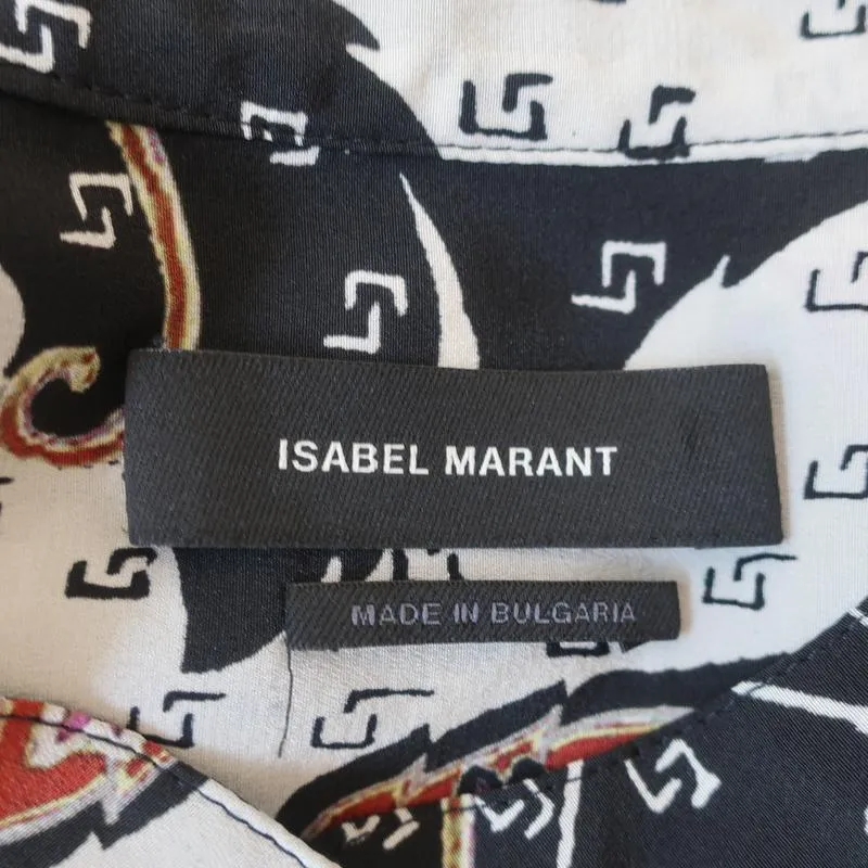 Isabel Marant Blouse Rusak Leaves Print Stretch Silk Size 36 Long Sleeve Top