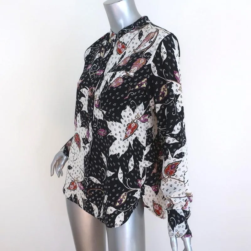Isabel Marant Blouse Rusak Leaves Print Stretch Silk Size 36 Long Sleeve Top