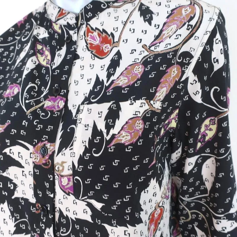 Isabel Marant Blouse Rusak Leaves Print Stretch Silk Size 36 Long Sleeve Top