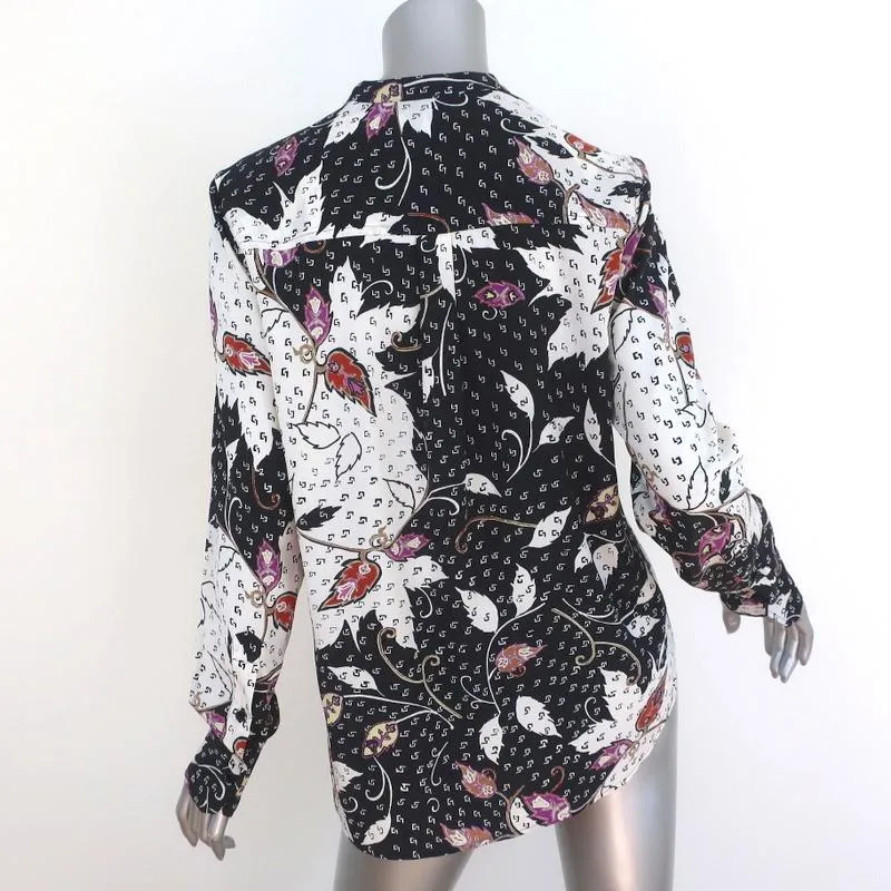 Isabel Marant Blouse Rusak Leaves Print Stretch Silk Size 36 Long Sleeve Top