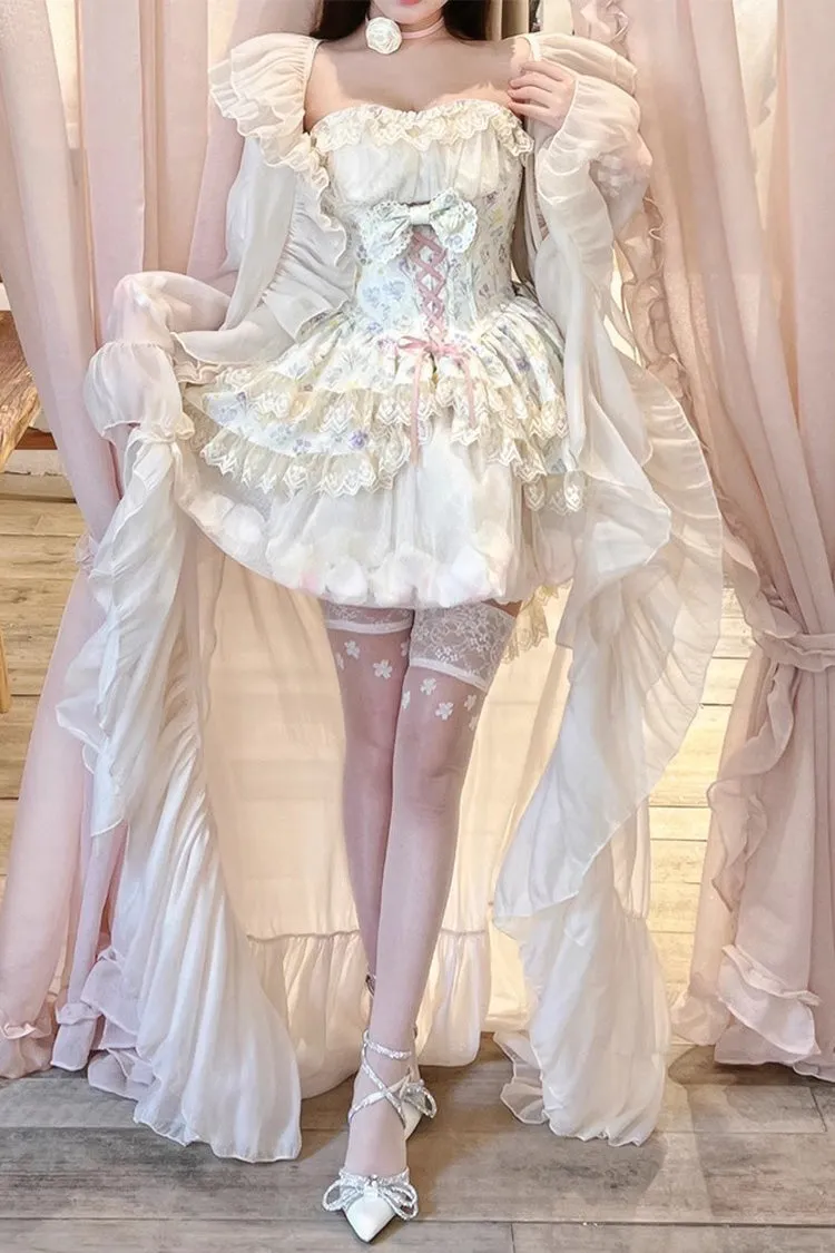Ivory [Flower Story] Tulip Print Bowknot Lace Sweet Lolita Skirt