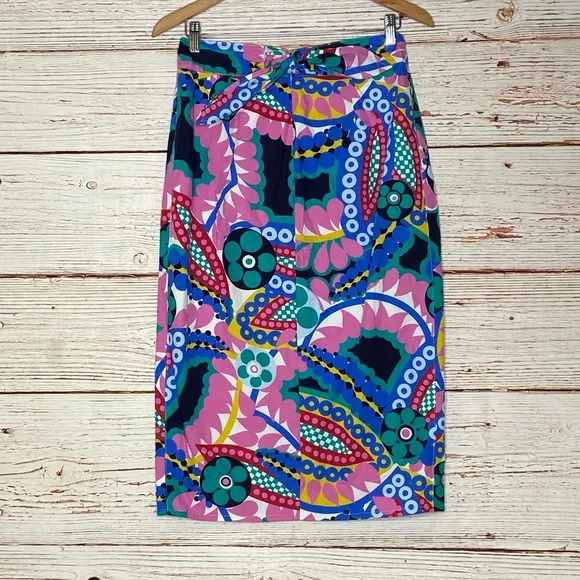 J Crew Tie Back Tulip Hem Skirt in Ratti Kaleidoscope Floral Sz 2