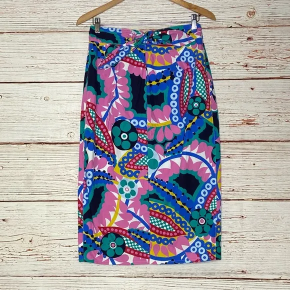 J Crew Tie Back Tulip Hem Skirt in Ratti Kaleidoscope Floral Sz 2