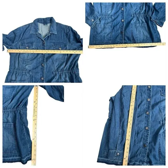 J. Jill 2XL Denim Raw Hem Medium Wash Anorak Utility Jacket Stretchy Cinch Waist