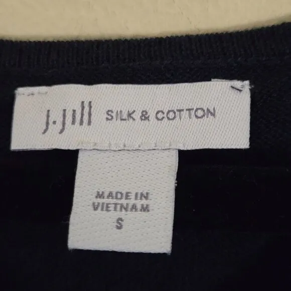 J. Jill Silk Cotton Blend Navy V Neck Classic Sweater Size S