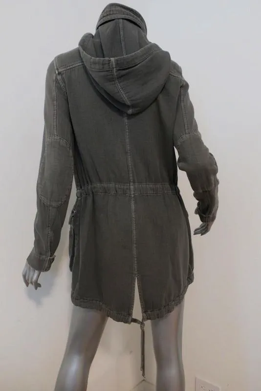 James Perse Twill Utility Jacket Olive Cotton Size 1 Hooded Anorak
