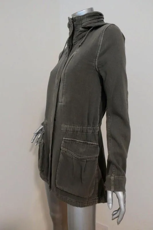 James Perse Twill Utility Jacket Olive Cotton Size 1 Hooded Anorak