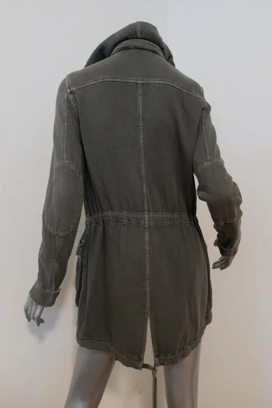 James Perse Twill Utility Jacket Olive Cotton Size 1 Hooded Anorak