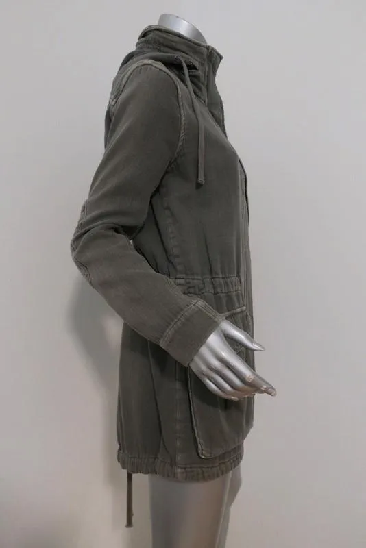 James Perse Twill Utility Jacket Olive Cotton Size 1 Hooded Anorak