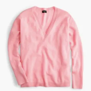 J.CREW Cashmere V-Neck Boyfriend Sweater 100% Cashmere Pink XS Oversize Pullover